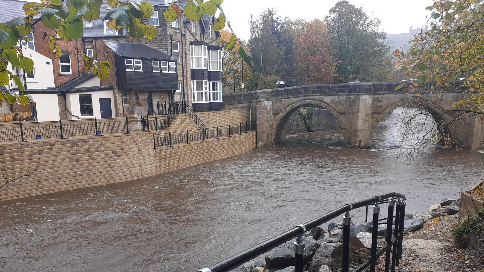 Flood defences by Matlock Bridge, UK.