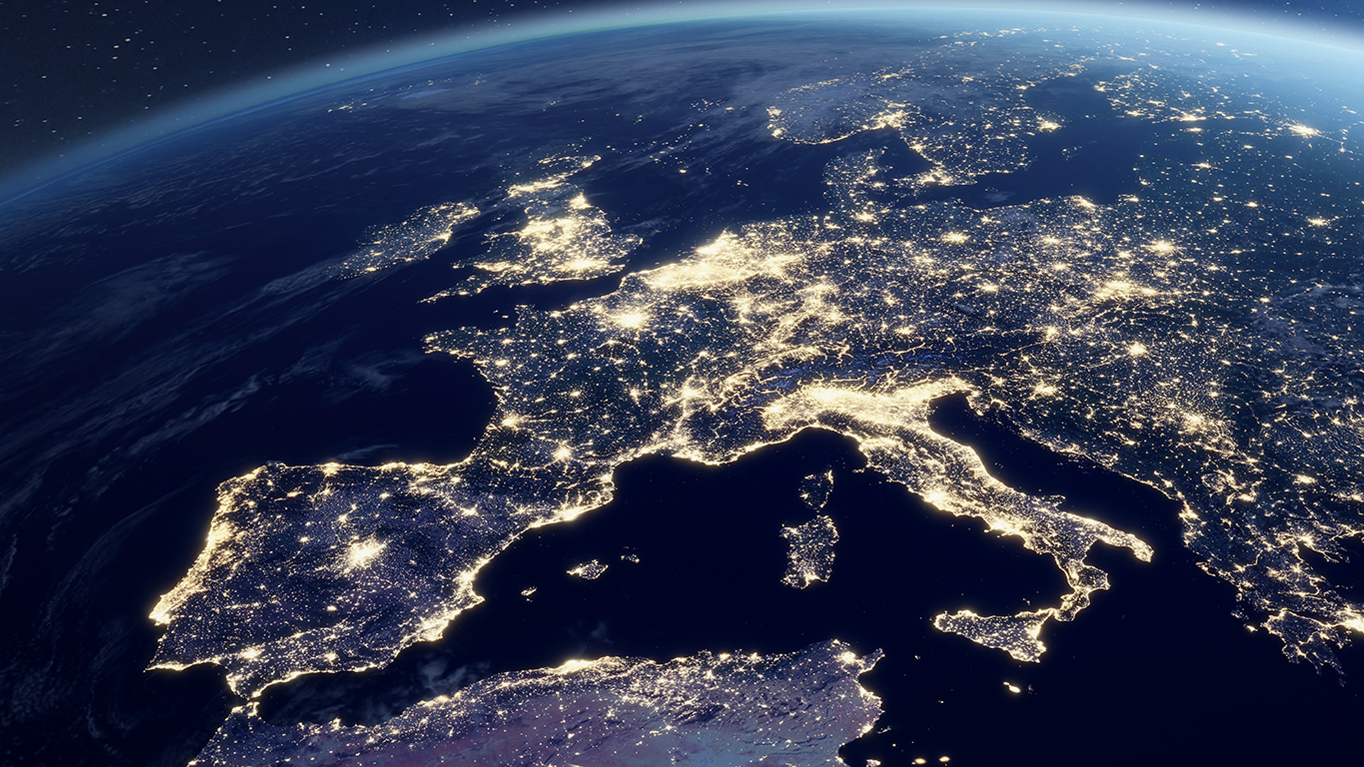 Satellite view of Europe at night