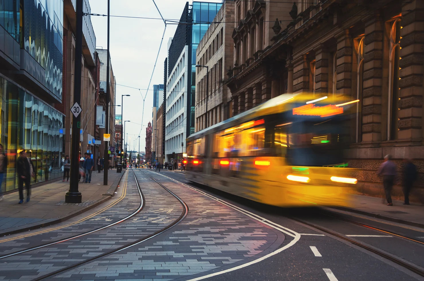 Tram in Manchester city centre.