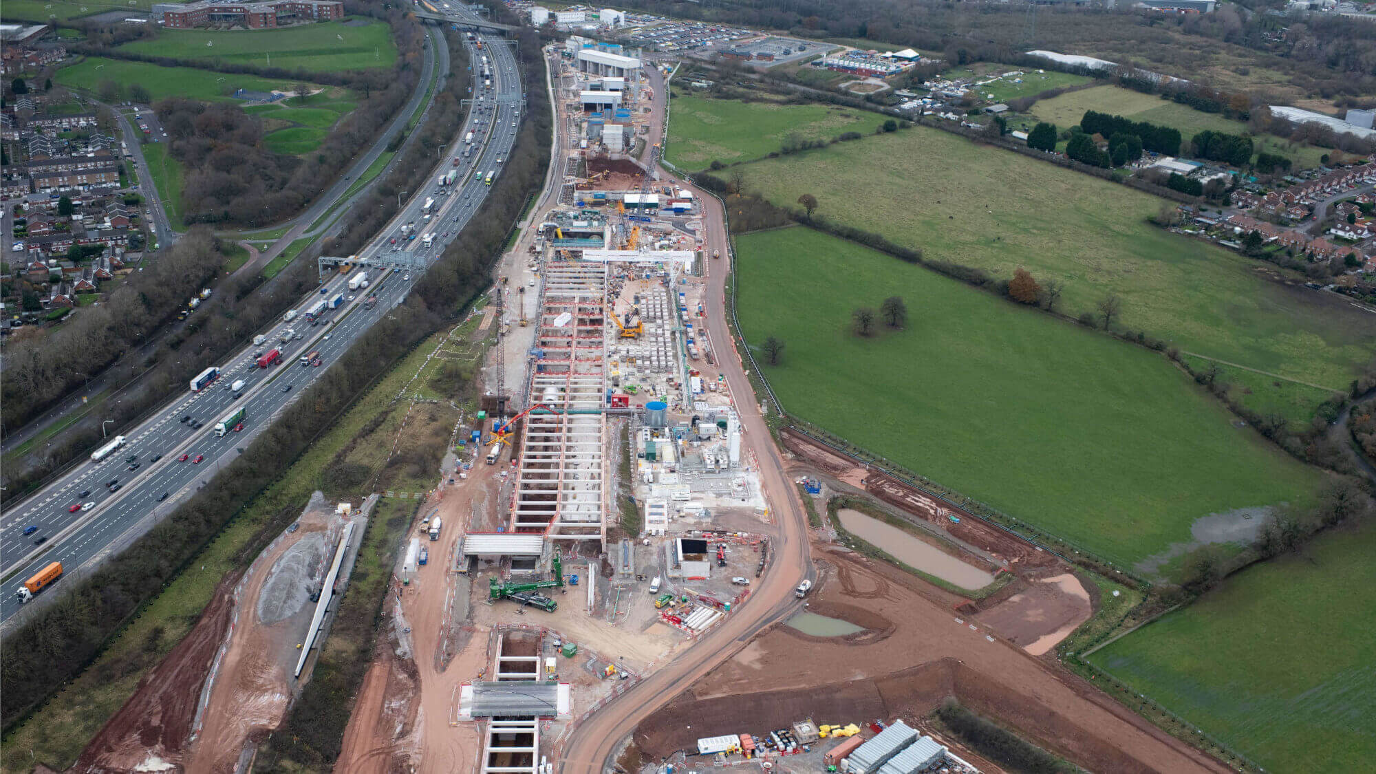 Aerial view of construction on part of HS2.