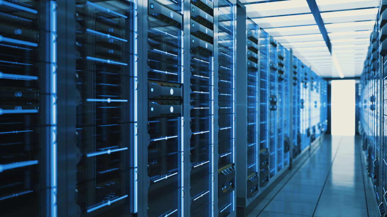 Racks of servers in a data centre.