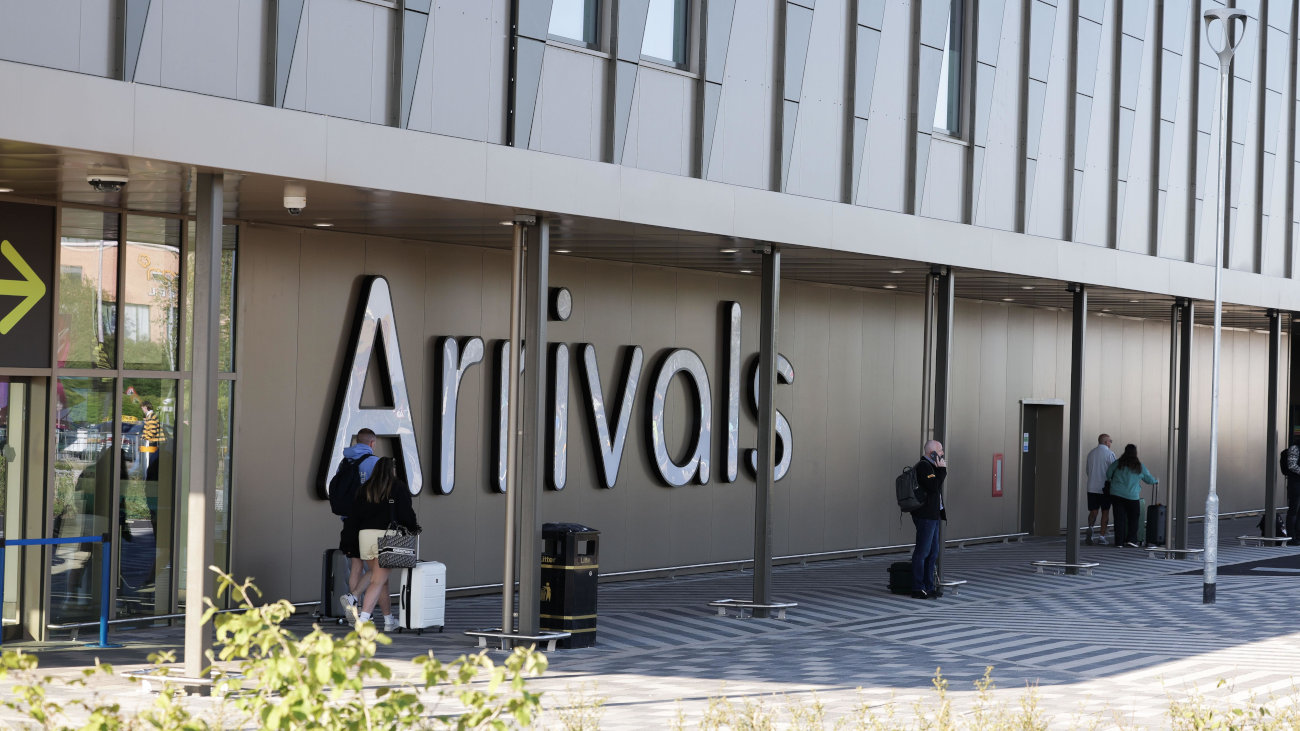 Exterior shot of the Belfast International Airport arrivals building.