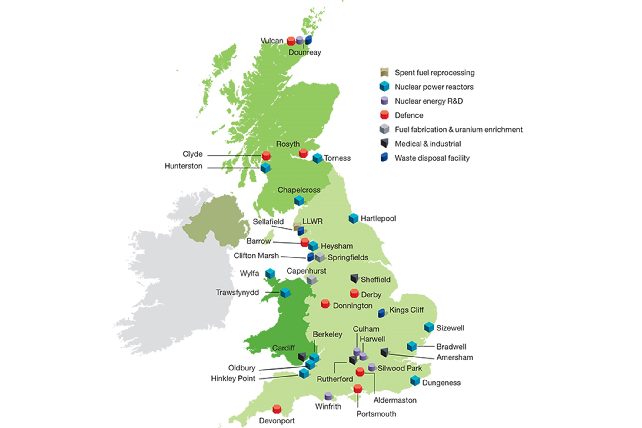 Map of the UK sites handling radioactive waste
