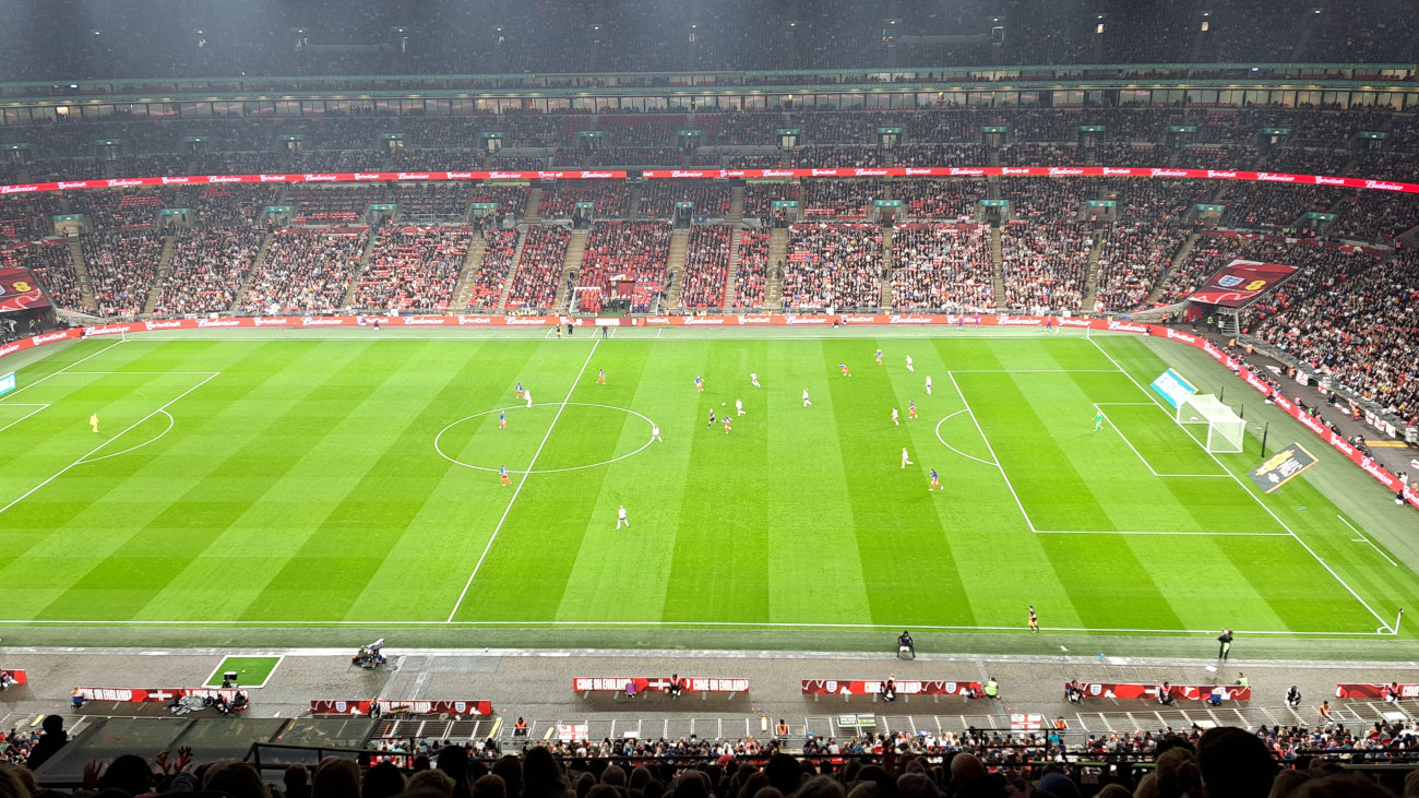 A women's football match at Wembley stadium.