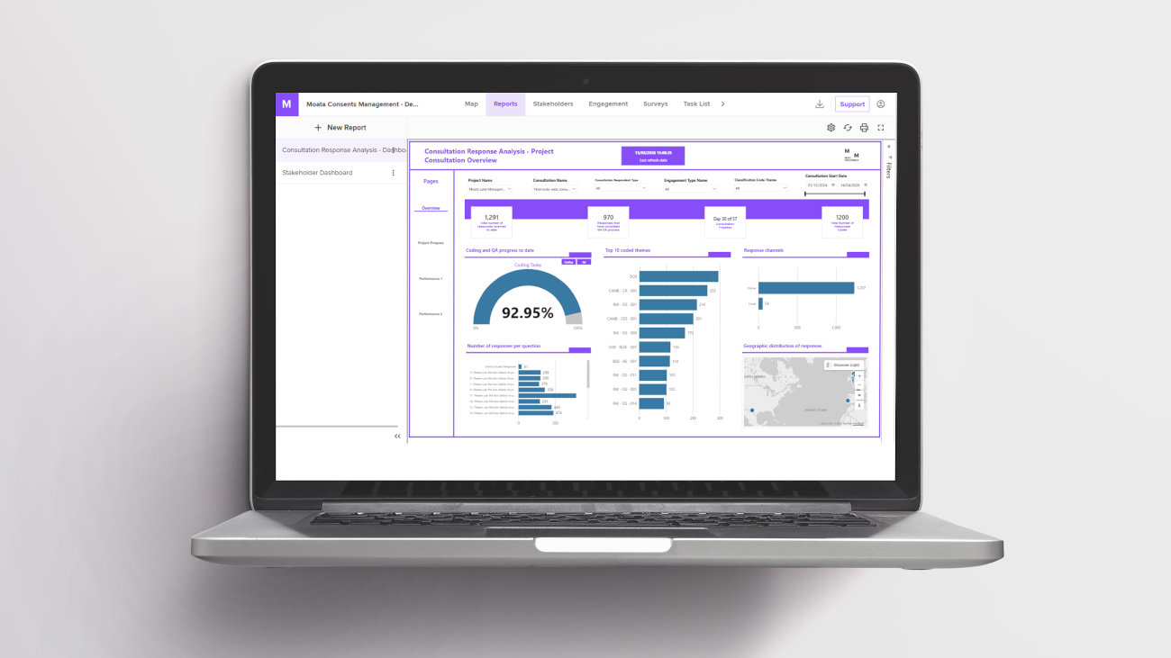 Laptop mock up showing the Moata Consents Management platform. 