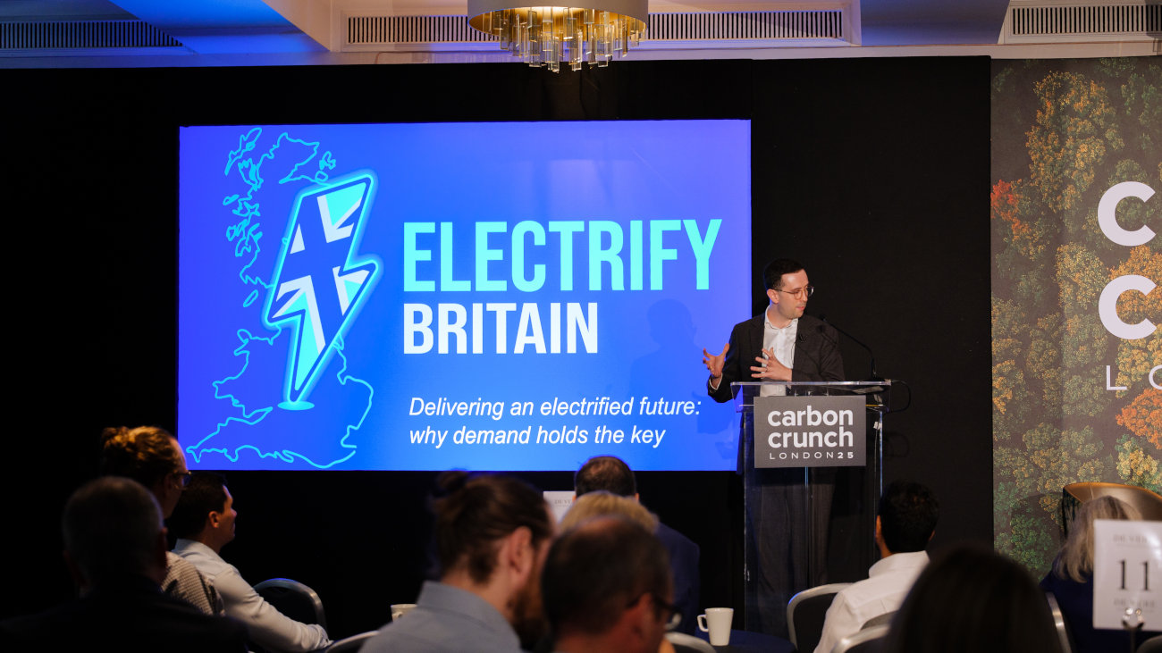 Ben Westerman delivering a speech on Electrify Britain at Carbon Crunch 2025