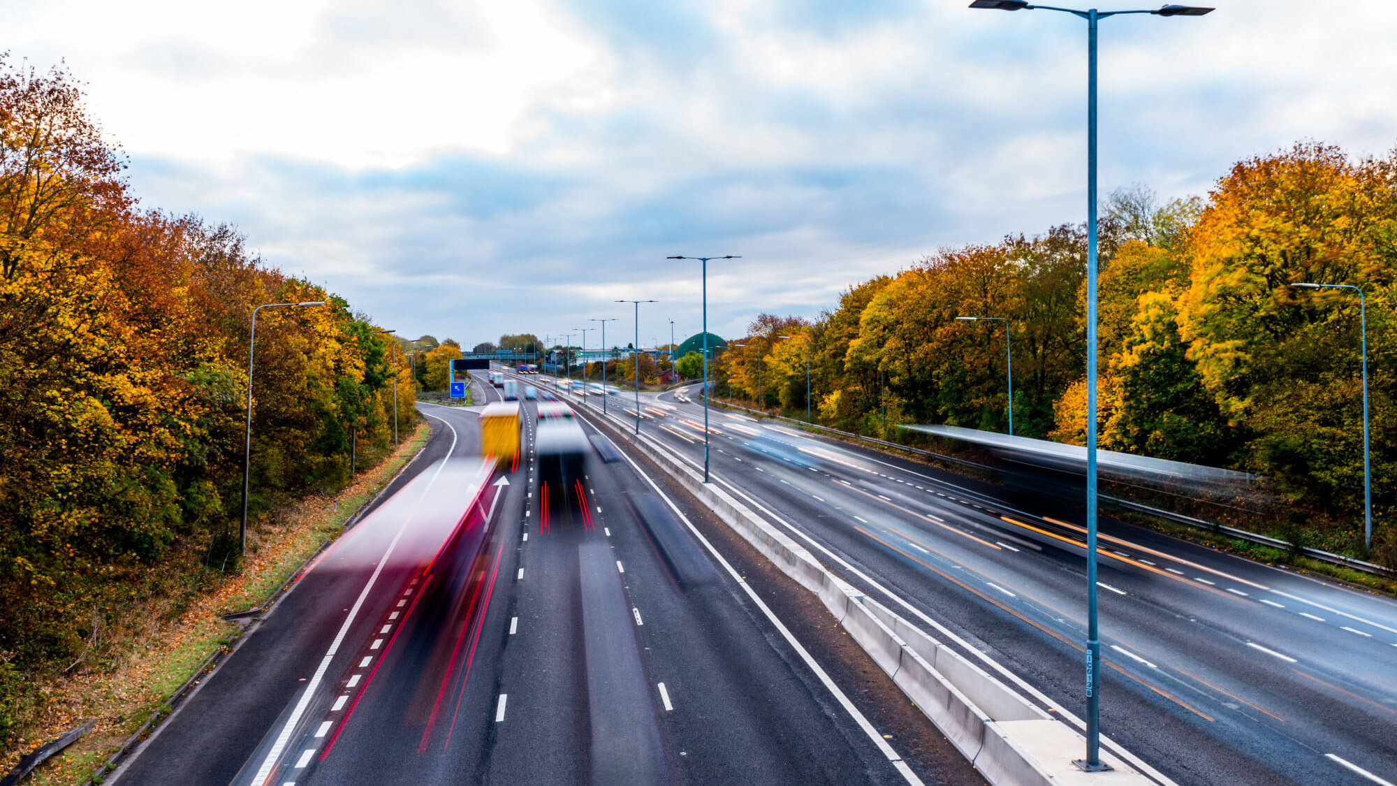 Long exposure shot of vehicles travelling along a motorway.