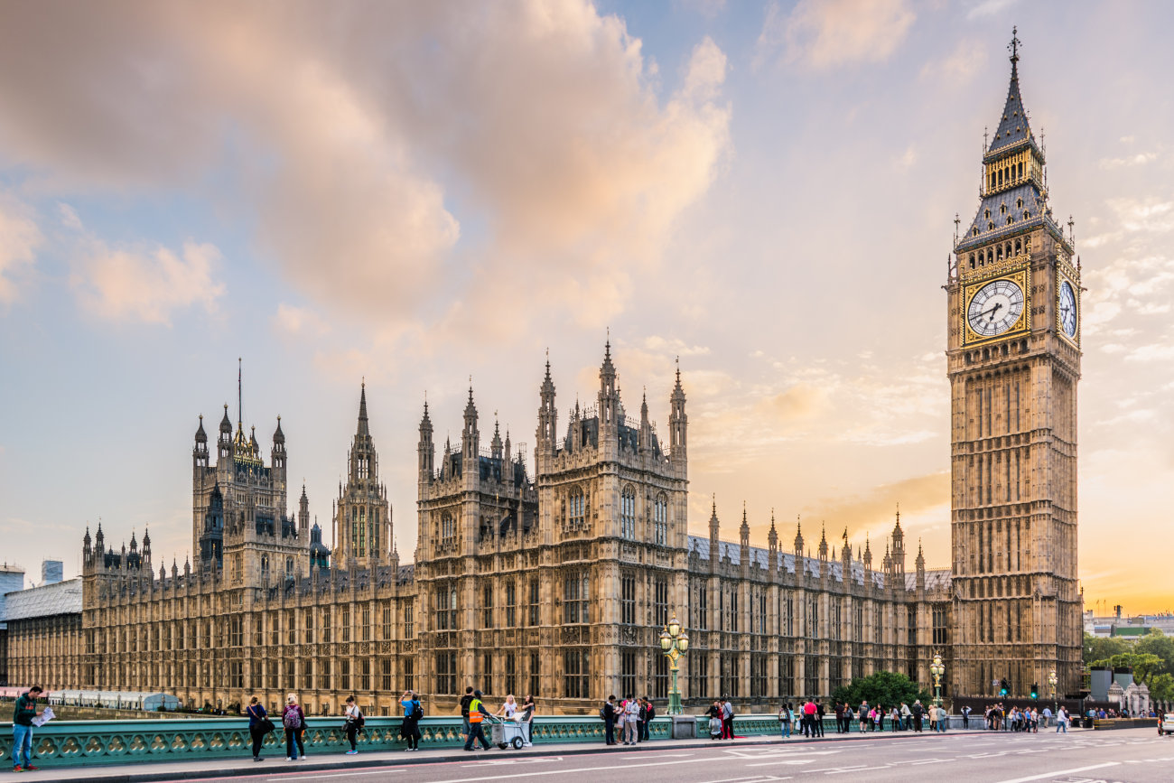 A view of Big Ben and the House of Parliament from Westminster Bridge, London.