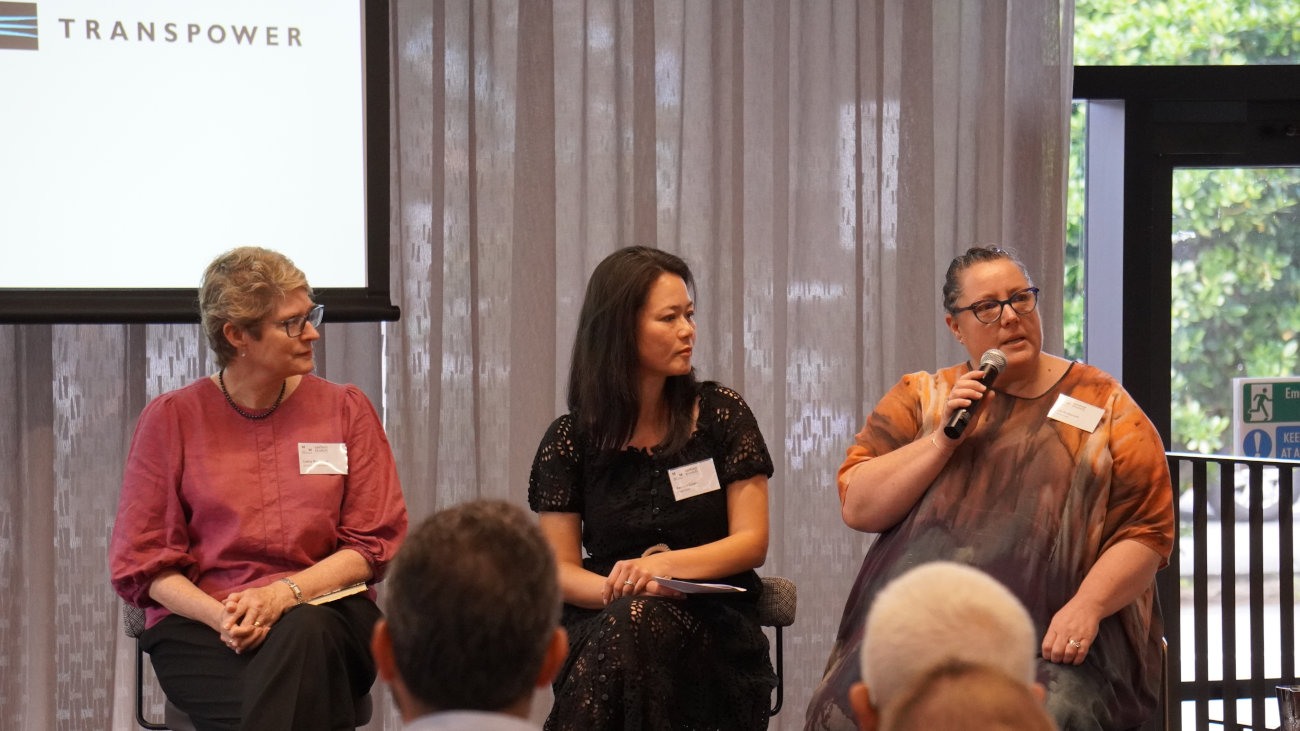 Speakers on stage at Carbon Crunch Auckland 2025.