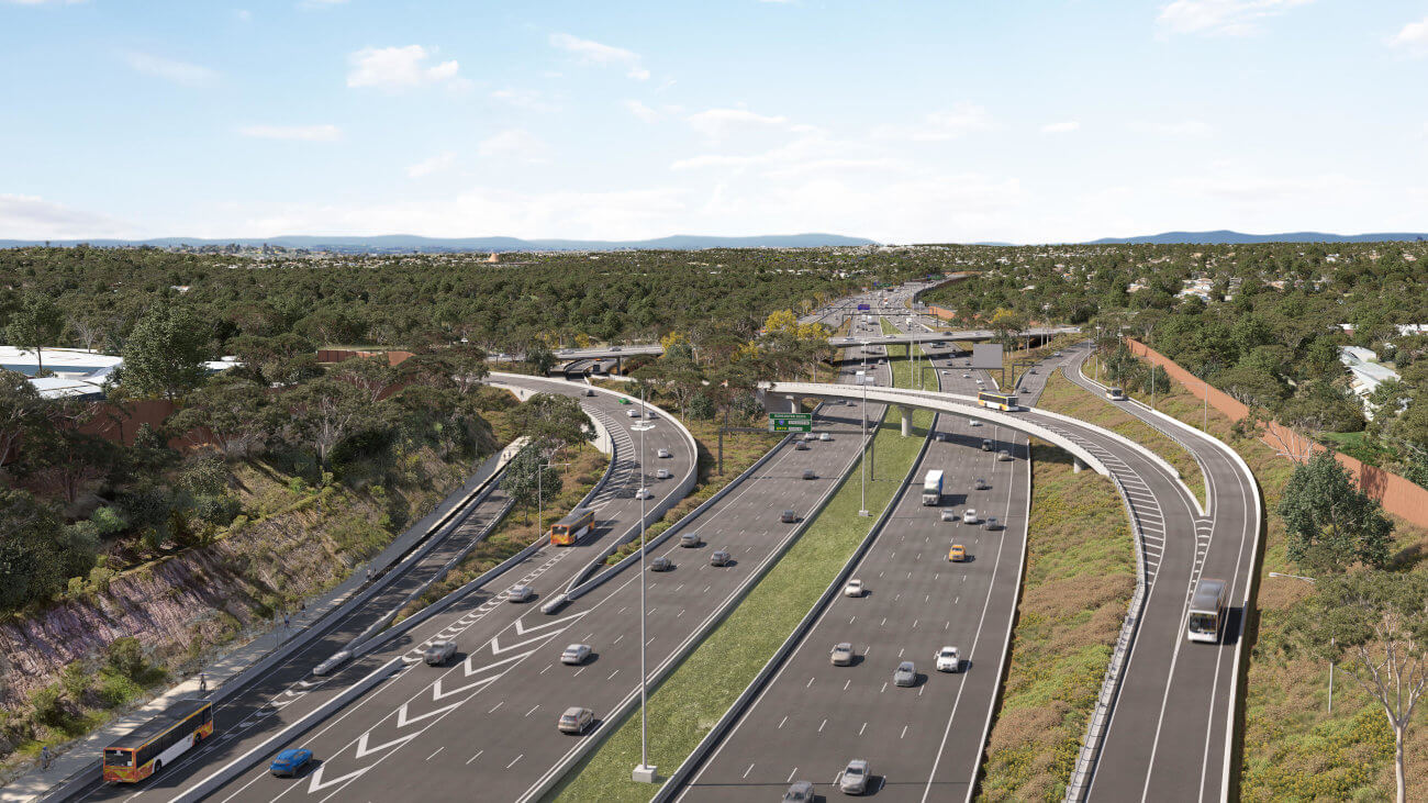 Digital render of new motorway infrastructure.