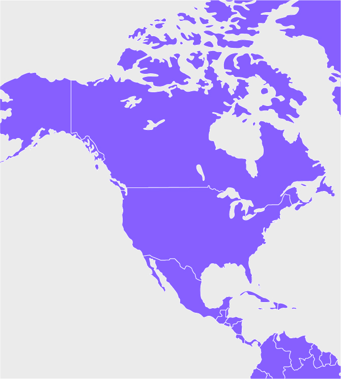 Purple and white map of North America.