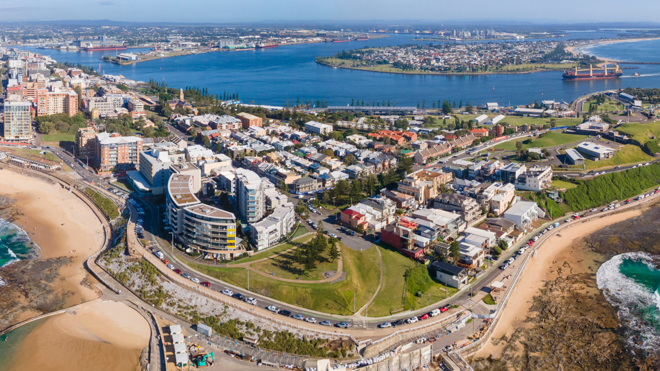 Panoramic view of the harbour in Newcastle, NSW, Australia.