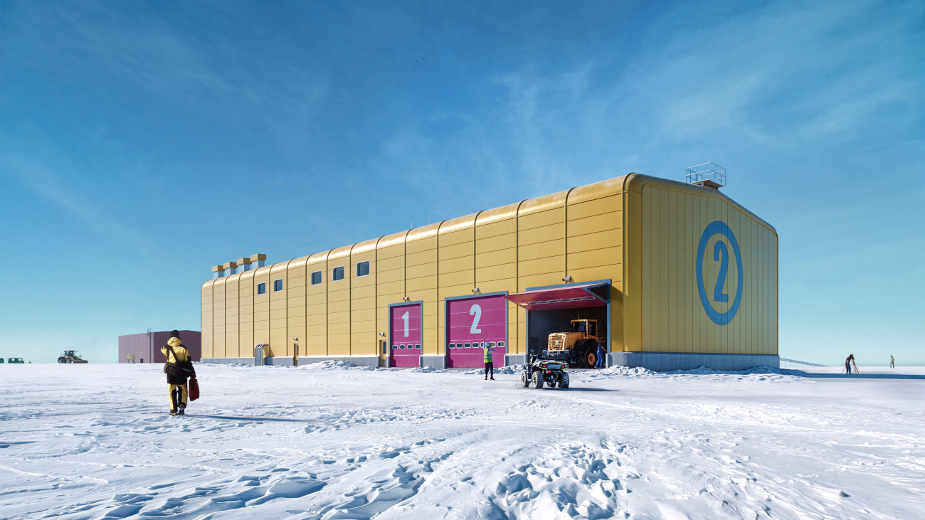 Render of a research station in Antarctica.