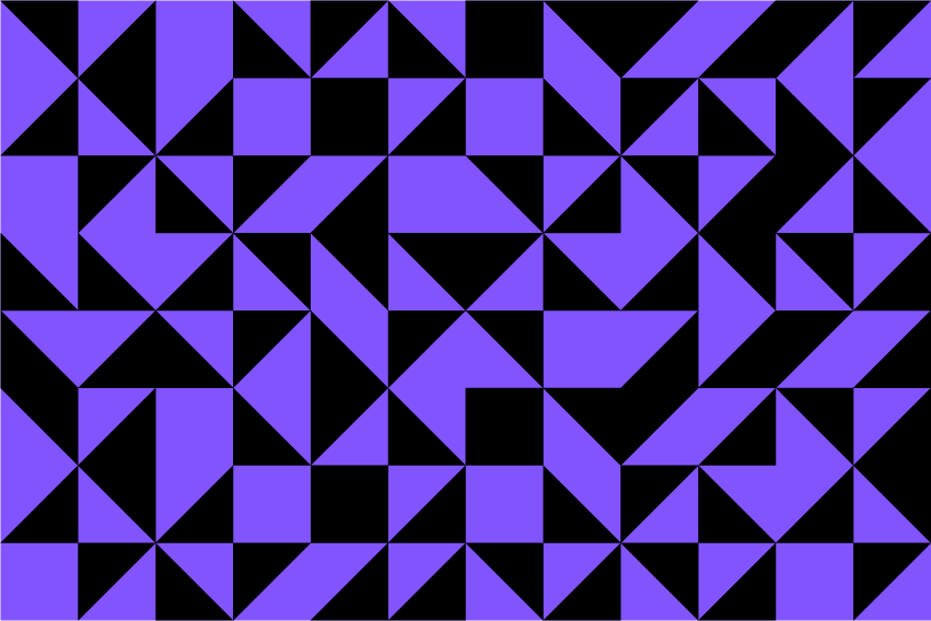 Abstract image on purple background with black squares and triangles.