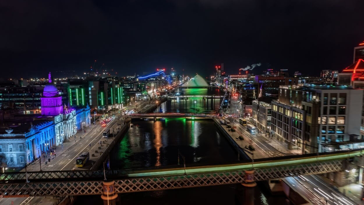 Dublin city skyline at night