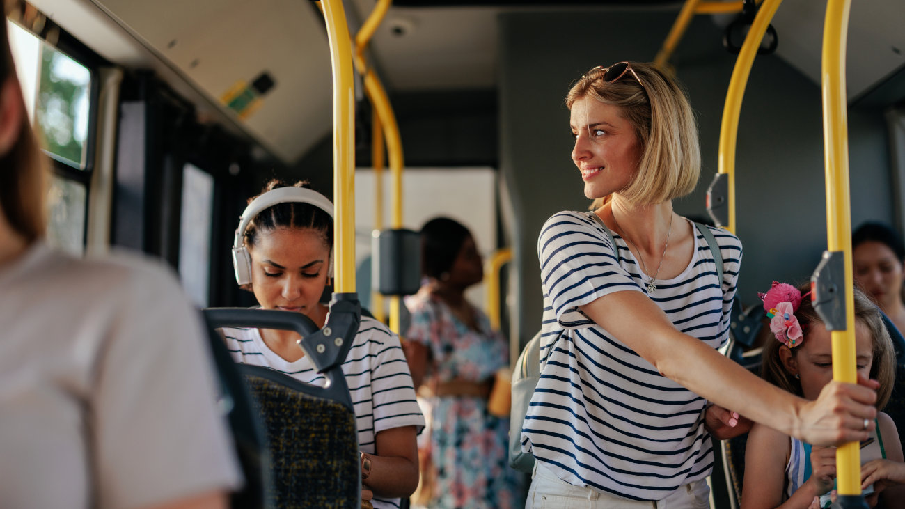 Passengers on a bus.
