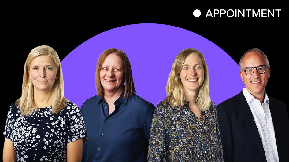 Composite image showing four professional headshots of Kerry Hancock, Sally Russell, Tim Hill and Rachel Ellison, each facing the camera against neutral backgrounds, illustrating their new appointments at Mott MacDonald