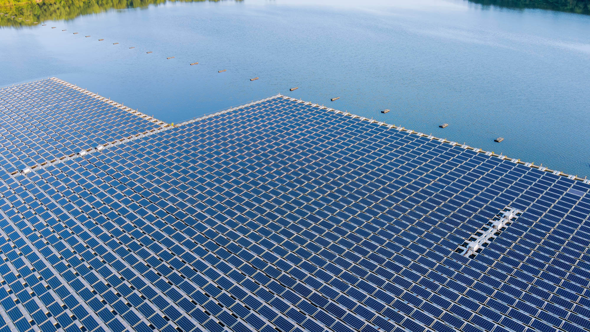 Solar panel array on a lake.