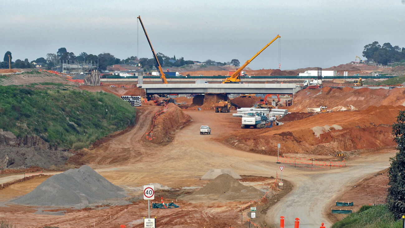 Road construction around a bridge in Australia.