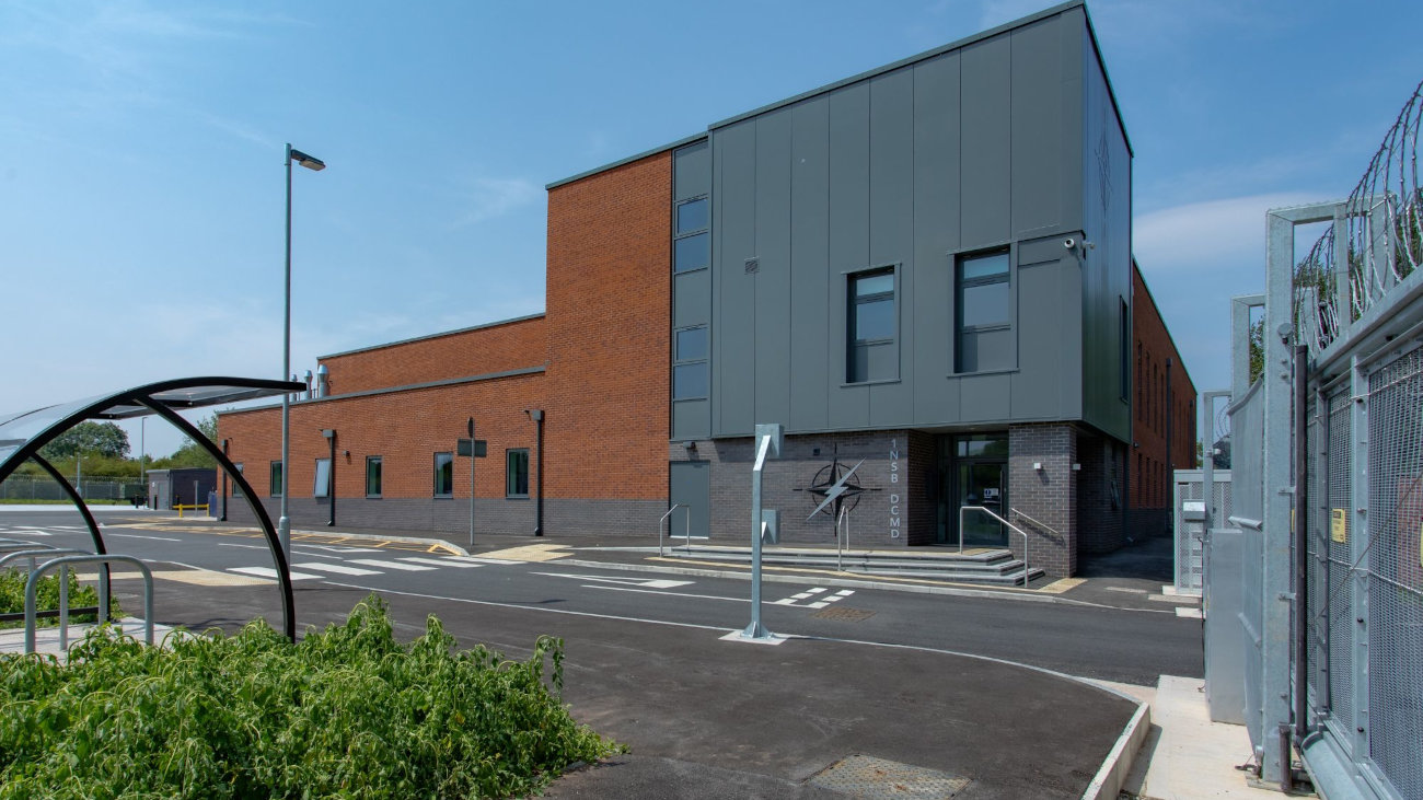 The exterior building of Beacon Barracks, also known as MOD Stafford, a British Army base in Stafford, England