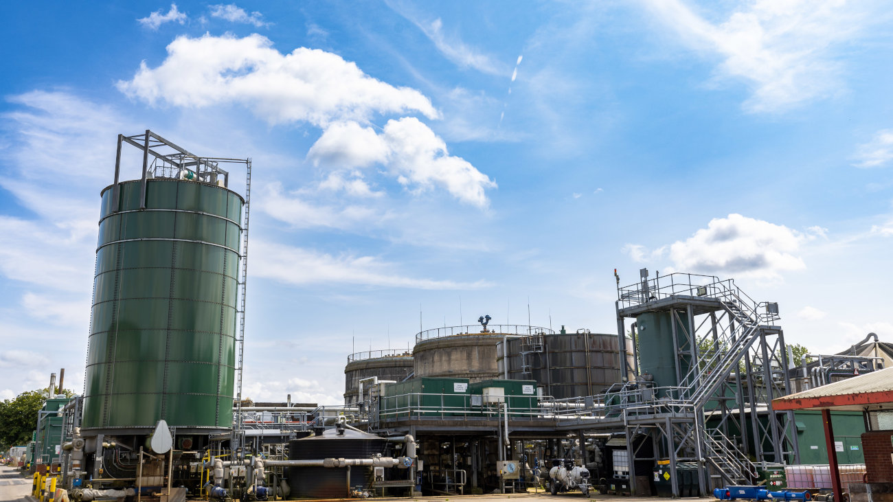 A water treatment plant on a sunny day.